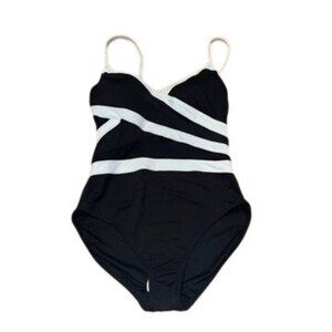 Anne Cole Colorblock Mesh One piece Swimsuit Black White Size 8 Bathing Barbie